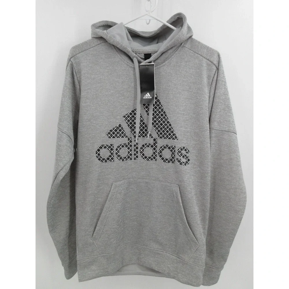 ADIDAS Waffle Mesh Climawarm Hooded Sweatshirt Men's Size Small Light Grey‎